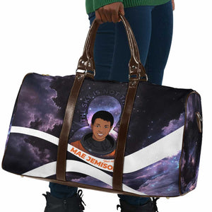 Mae Jemison Travel Bag Cartoon Astronaut Portrait, The Sky Is Not the Limit Quote and Galaxy Dreamer - African Pride