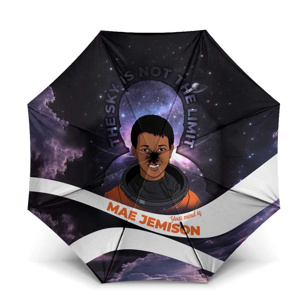 Mae Jemison Umbrella Cartoon Astronaut Portrait, The Sky Is Not the Limit Quote and Galaxy Dreamer - African Pride