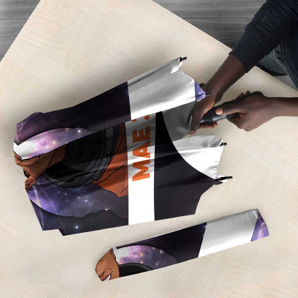 Mae Jemison Umbrella Cartoon Astronaut Portrait, The Sky Is Not the Limit Quote and Galaxy Dreamer - African Pride