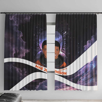 Mae Jemison Window Curtain Cartoon Astronaut Portrait, The Sky Is Not the Limit Quote and Galaxy Dreamer - African Pride
