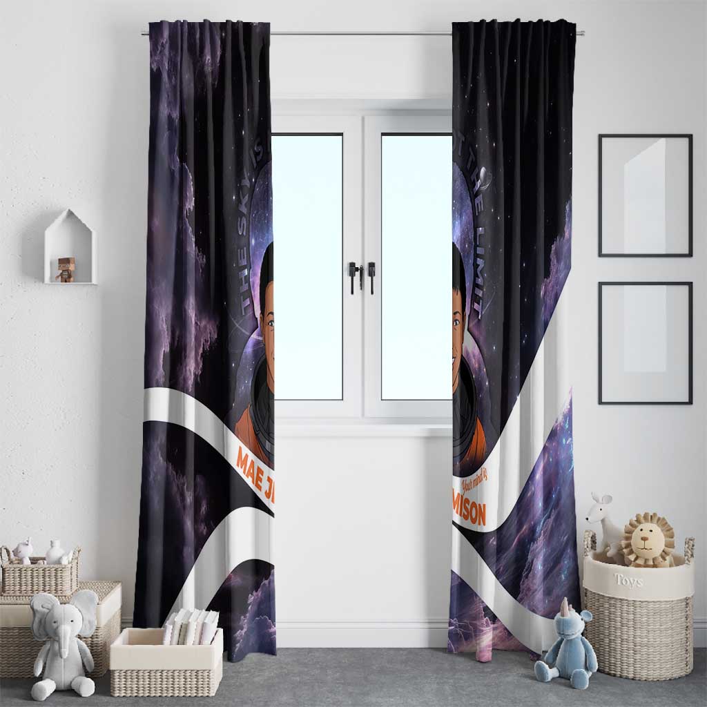 Mae Jemison Window Curtain Cartoon Astronaut Portrait, The Sky Is Not the Limit Quote and Galaxy Dreamer - African Pride