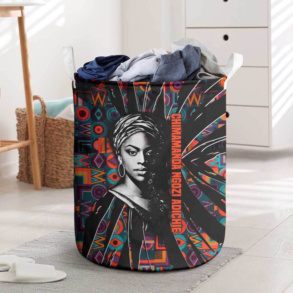 Chimamanda Ngozi Adichie Laundry Basket with Monochrome Portrait, The Danger of a Single Story Quote - African Pride