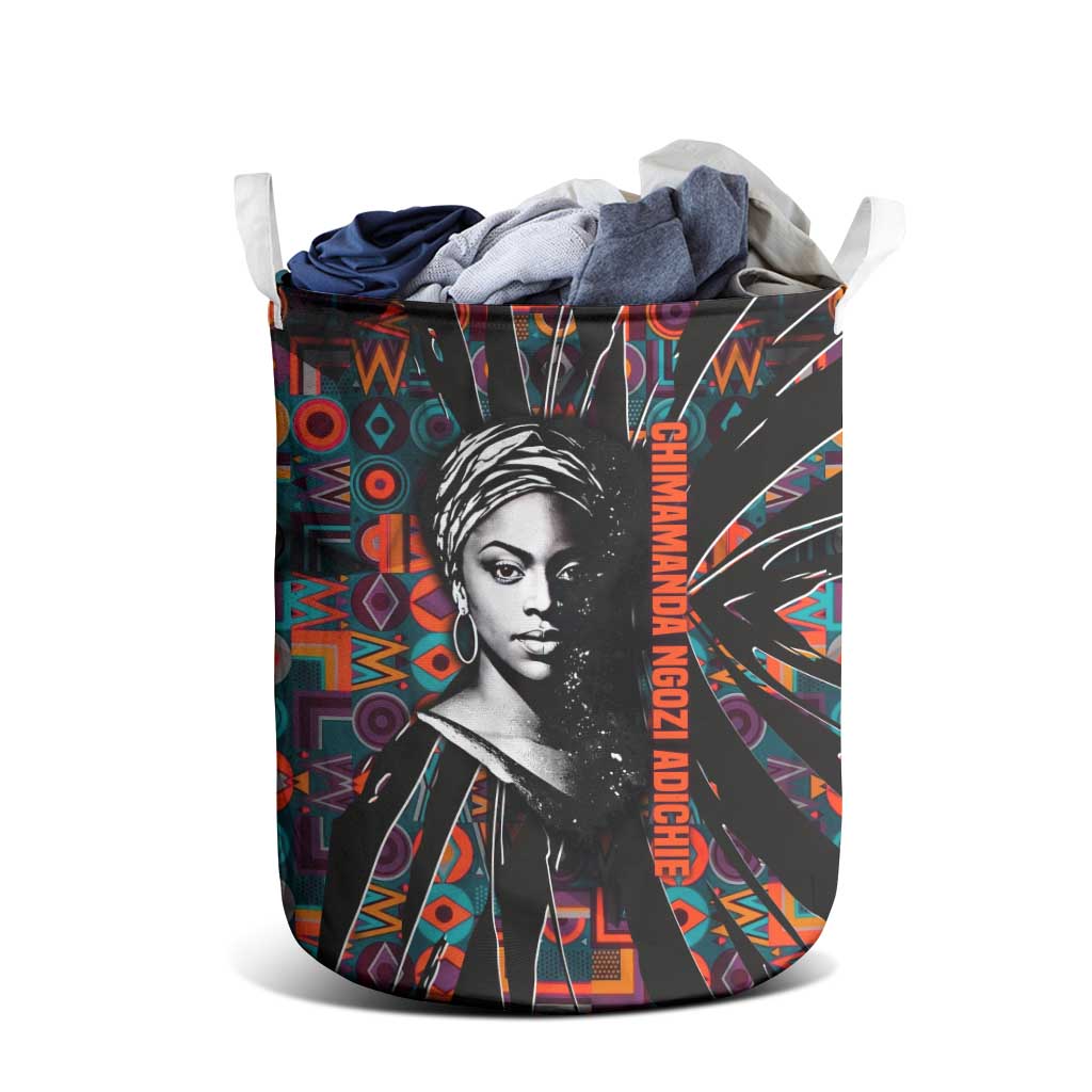 Chimamanda Ngozi Adichie Laundry Basket with Monochrome Portrait, The Danger of a Single Story Quote - African Pride