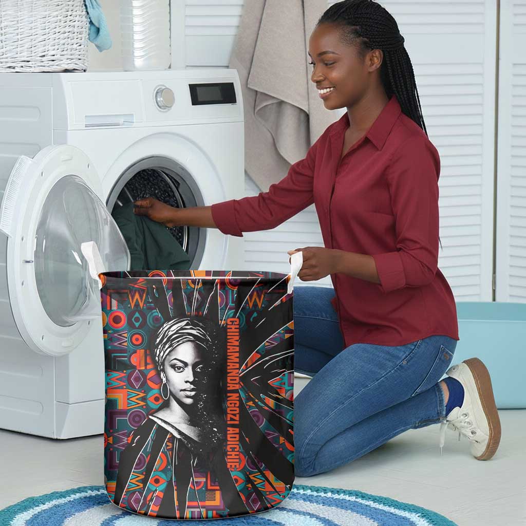 Chimamanda Ngozi Adichie Laundry Basket with Monochrome Portrait, The Danger of a Single Story Quote - African Pride