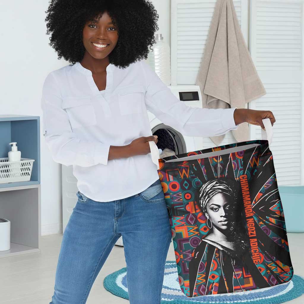 Chimamanda Ngozi Adichie Laundry Basket with Monochrome Portrait, The Danger of a Single Story Quote - African Pride
