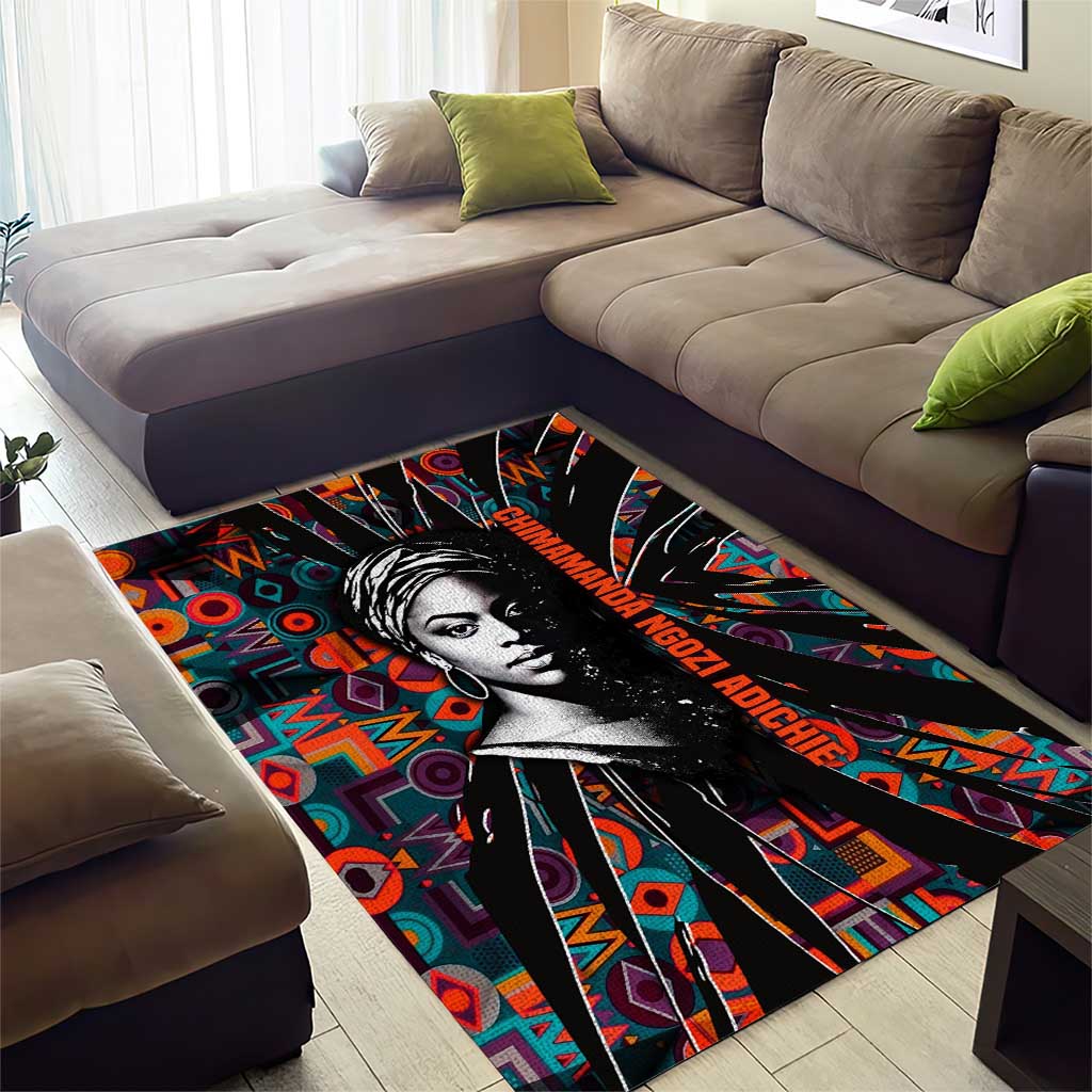 Chimamanda Ngozi Adichie Area Rug with Monochrome Portrait, The Danger of a Single Story Quote - African Pride