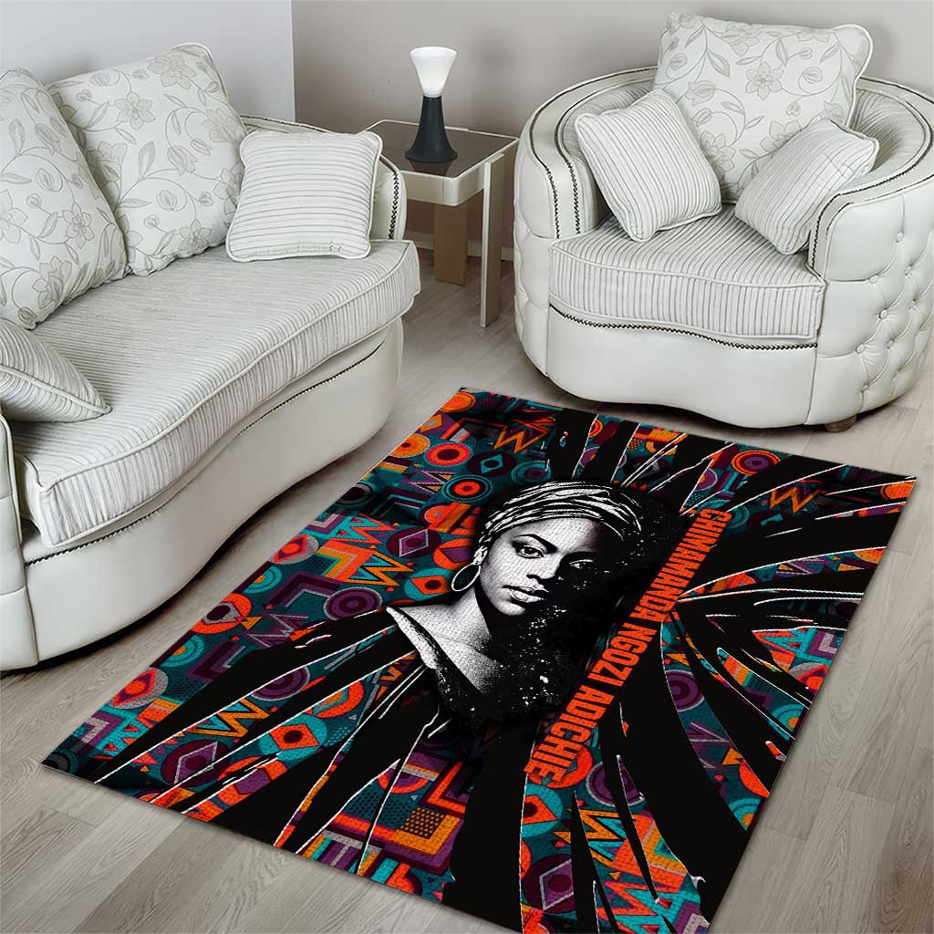 Chimamanda Ngozi Adichie Area Rug with Monochrome Portrait, The Danger of a Single Story Quote - African Pride