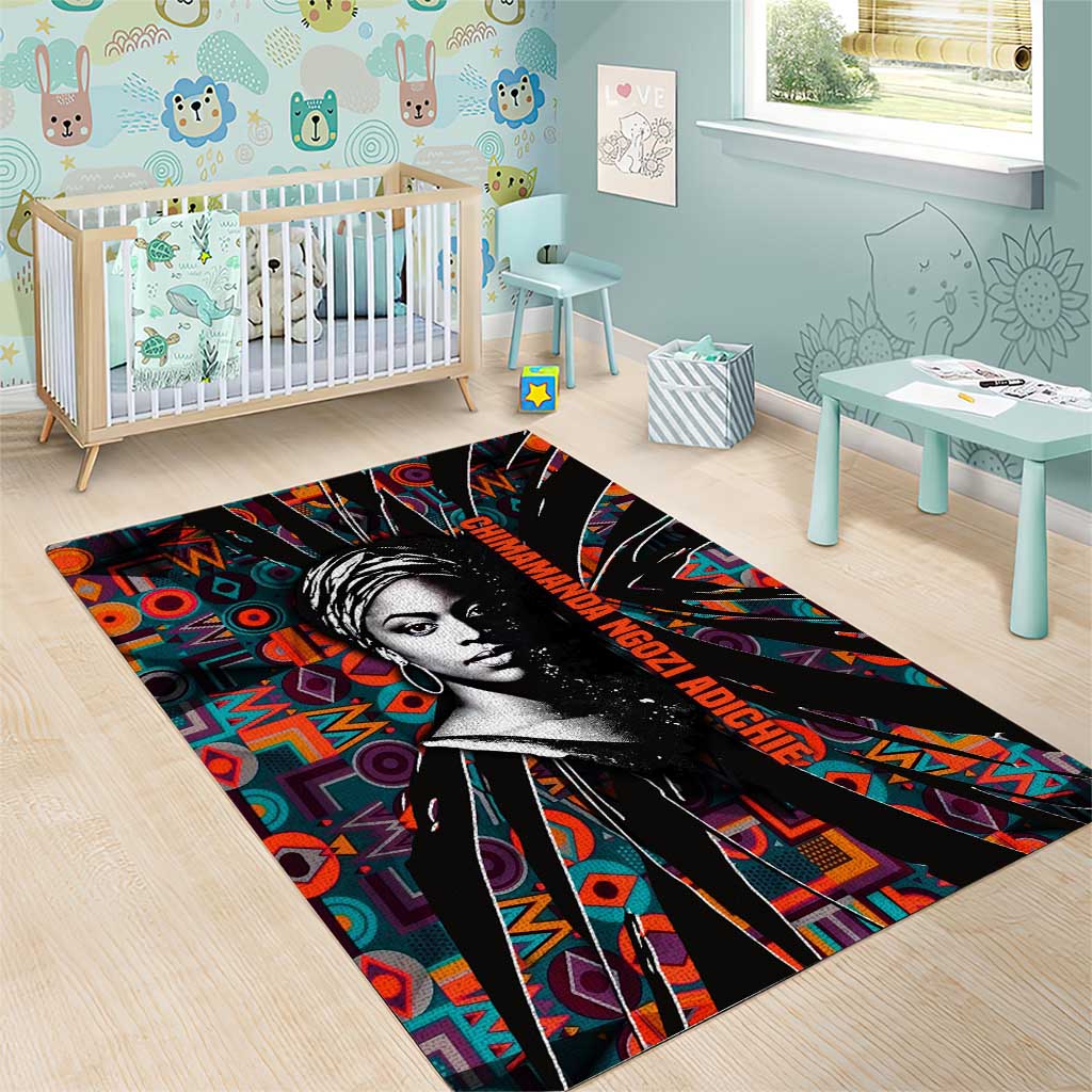 Chimamanda Ngozi Adichie Area Rug with Monochrome Portrait, The Danger of a Single Story Quote - African Pride