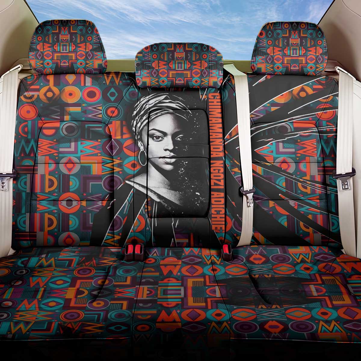 Chimamanda Ngozi Adichie Back Car Seat Cover with Monochrome Portrait, The Danger of a Single Story Quote - African Pride