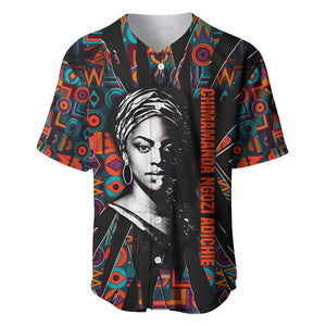 Chimamanda Ngozi Adichie Baseball Jersey with Monochrome Portrait, The Danger of a Single Story Quote - African Pride