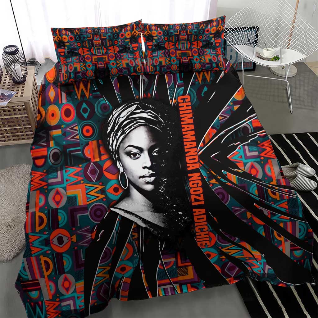 Chimamanda Ngozi Adichie Bedding Set with Monochrome Portrait, The Danger of a Single Story Quote - African Pride