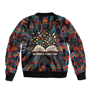 Chimamanda Ngozi Adichie Bomber Jacket with Monochrome Portrait, The Danger of a Single Story Quote - African Pride