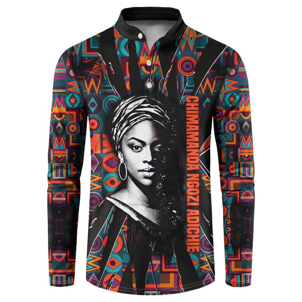Chimamanda Ngozi Adichie Button Sweatshirt with Monochrome Portrait, The Danger of a Single Story Quote