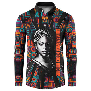 Chimamanda Ngozi Adichie Button Sweatshirt with Monochrome Portrait, The Danger of a Single Story Quote