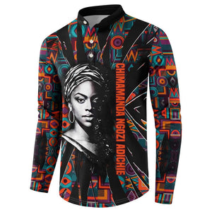 Chimamanda Ngozi Adichie Button Sweatshirt with Monochrome Portrait, The Danger of a Single Story Quote