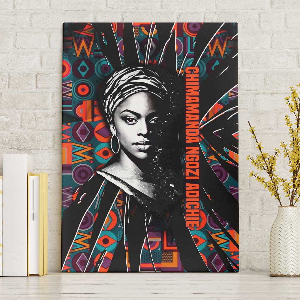 Chimamanda Ngozi Adichie Canvas Wall Art with Monochrome Portrait, The Danger of a Single Story Quote - African Pride