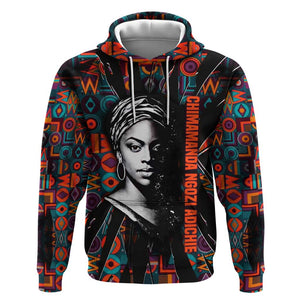 Chimamanda Ngozi Adichie Hoodie with Monochrome Portrait, The Danger of a Single Story Quote - African Pride
