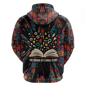 Chimamanda Ngozi Adichie Hoodie with Monochrome Portrait, The Danger of a Single Story Quote - African Pride
