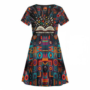 Chimamanda Ngozi Adichie Kid Short Sleeve Dress with Monochrome Portrait, The Danger of a Single Story Quote - African Pride