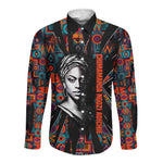 Chimamanda Ngozi Adichie Long Sleeve Button Shirt with Monochrome Portrait, The Danger of a Single Story Quote - African Pride
