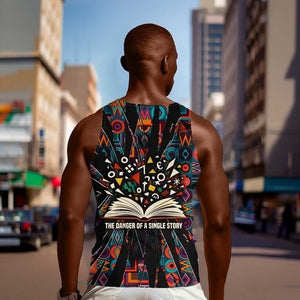 Chimamanda Ngozi Adichie Men Tank Top with Monochrome Portrait, The Danger of a Single Story Quote - African Pride