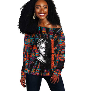 Chimamanda Ngozi Adichie Off Shoulder Sweater with Monochrome Portrait, The Danger of a Single Story Quote - African Pride