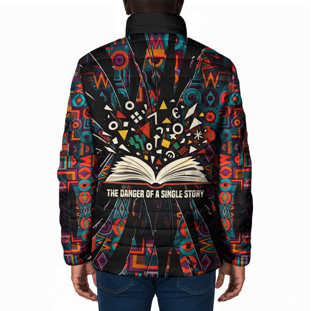 Chimamanda Ngozi Adichie Padded Jacket with Monochrome Portrait, The Danger of a Single Story Quote - African Pride