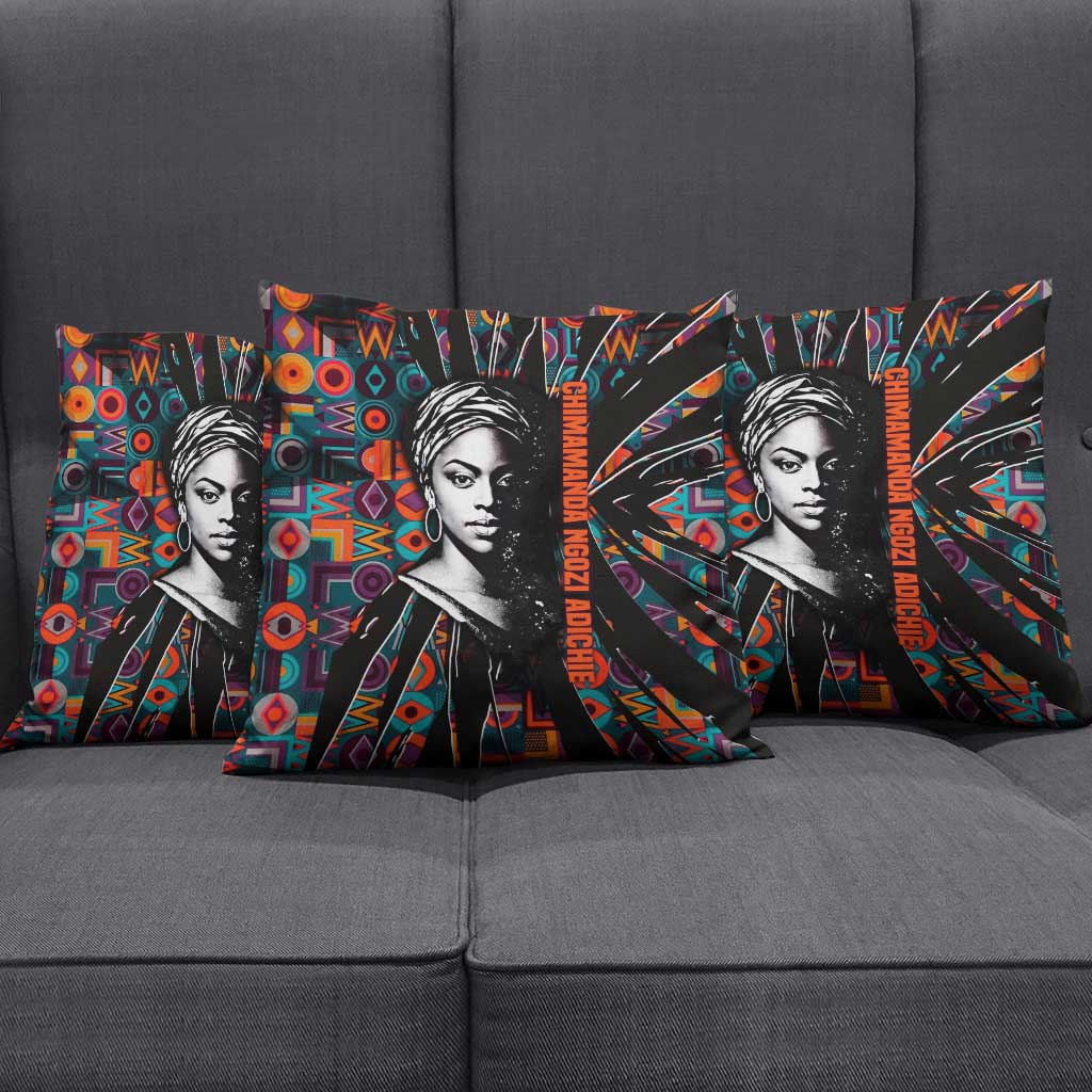 Chimamanda Ngozi Adichie Pillow Cover with Monochrome Portrait, The Danger of a Single Story Quote - African Pride
