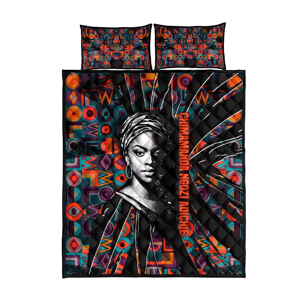 Chimamanda Ngozi Adichie Quilt Bed Set with Monochrome Portrait, The Danger of a Single Story Quote - African Pride