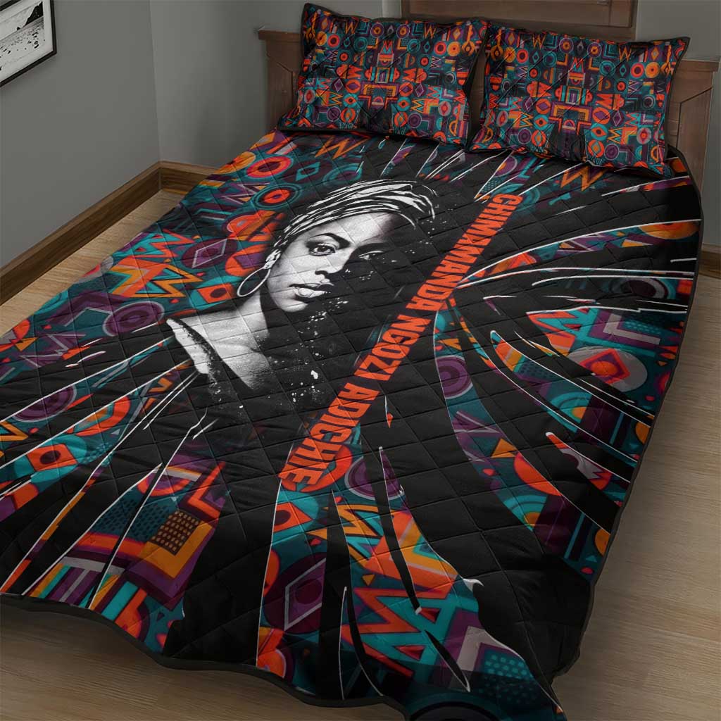 Chimamanda Ngozi Adichie Quilt Bed Set with Monochrome Portrait, The Danger of a Single Story Quote - African Pride