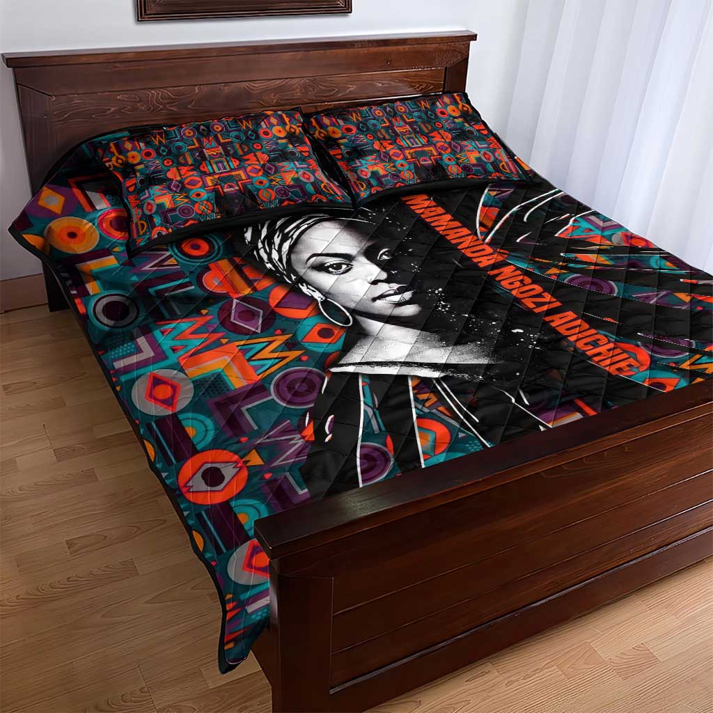 Chimamanda Ngozi Adichie Quilt Bed Set with Monochrome Portrait, The Danger of a Single Story Quote - African Pride