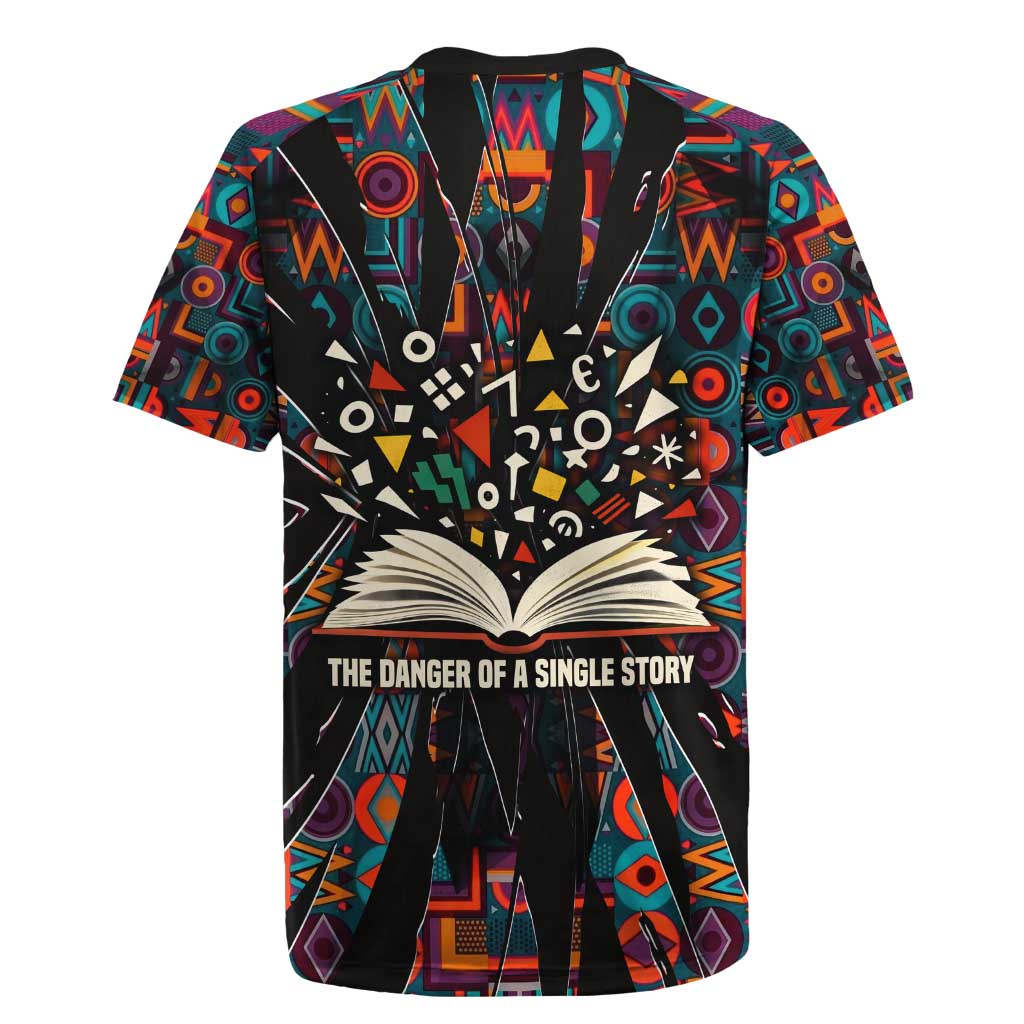 Chimamanda Ngozi Adichie Rugby Jersey with Monochrome Portrait, The Danger of a Single Story Quote - African Pride
