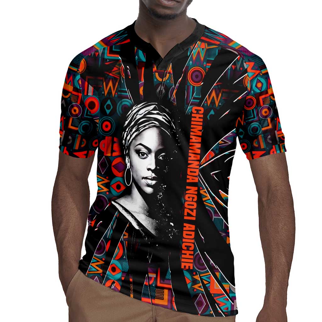 Chimamanda Ngozi Adichie Rugby Jersey with Monochrome Portrait, The Danger of a Single Story Quote - African Pride