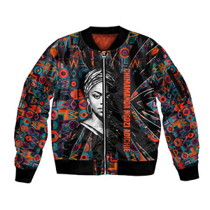 Chimamanda Ngozi Adichie Sleeve Zip Bomber Jacket with Monochrome Portrait, The Danger of a Single Story Quote - African Pride