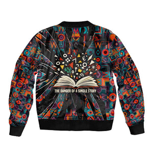 Chimamanda Ngozi Adichie Sleeve Zip Bomber Jacket with Monochrome Portrait, The Danger of a Single Story Quote - African Pride