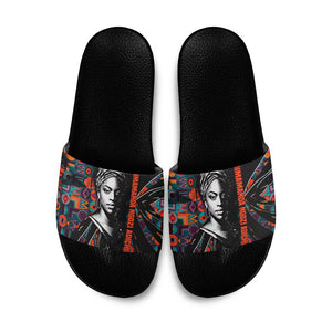 Chimamanda Ngozi Adichie Slide Sandals with Monochrome Portrait, The Danger of a Single Story Quote - African Pride