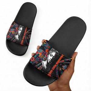 Chimamanda Ngozi Adichie Slide Sandals with Monochrome Portrait, The Danger of a Single Story Quote - African Pride