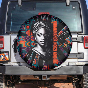 Chimamanda Ngozi Adichie Spare Tire Cover with Monochrome Portrait, The Danger of a Single Story Quote - African Pride