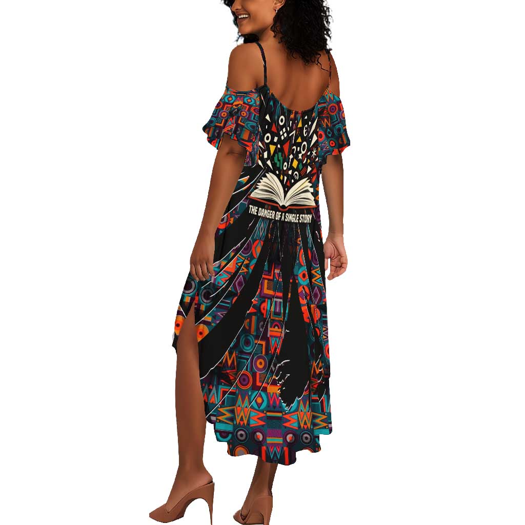Chimamanda Ngozi Adichie Summer Maxi Dress with Monochrome Portrait, The Danger of a Single Story Quote - African Pride