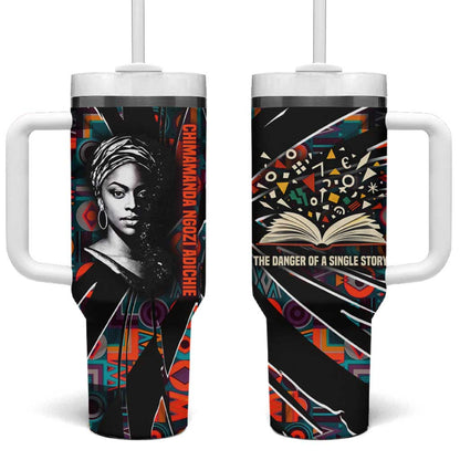 Chimamanda Ngozi Adichie Tumbler With Handle with Monochrome Portrait, The Danger of a Single Story Quote - African Pride