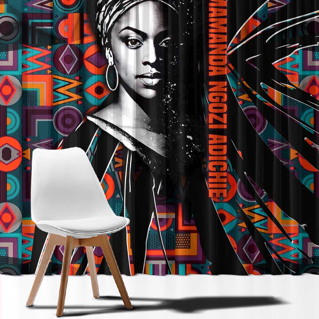 Chimamanda Ngozi Adichie Window Curtain with Monochrome Portrait, The Danger of a Single Story Quote - African Pride