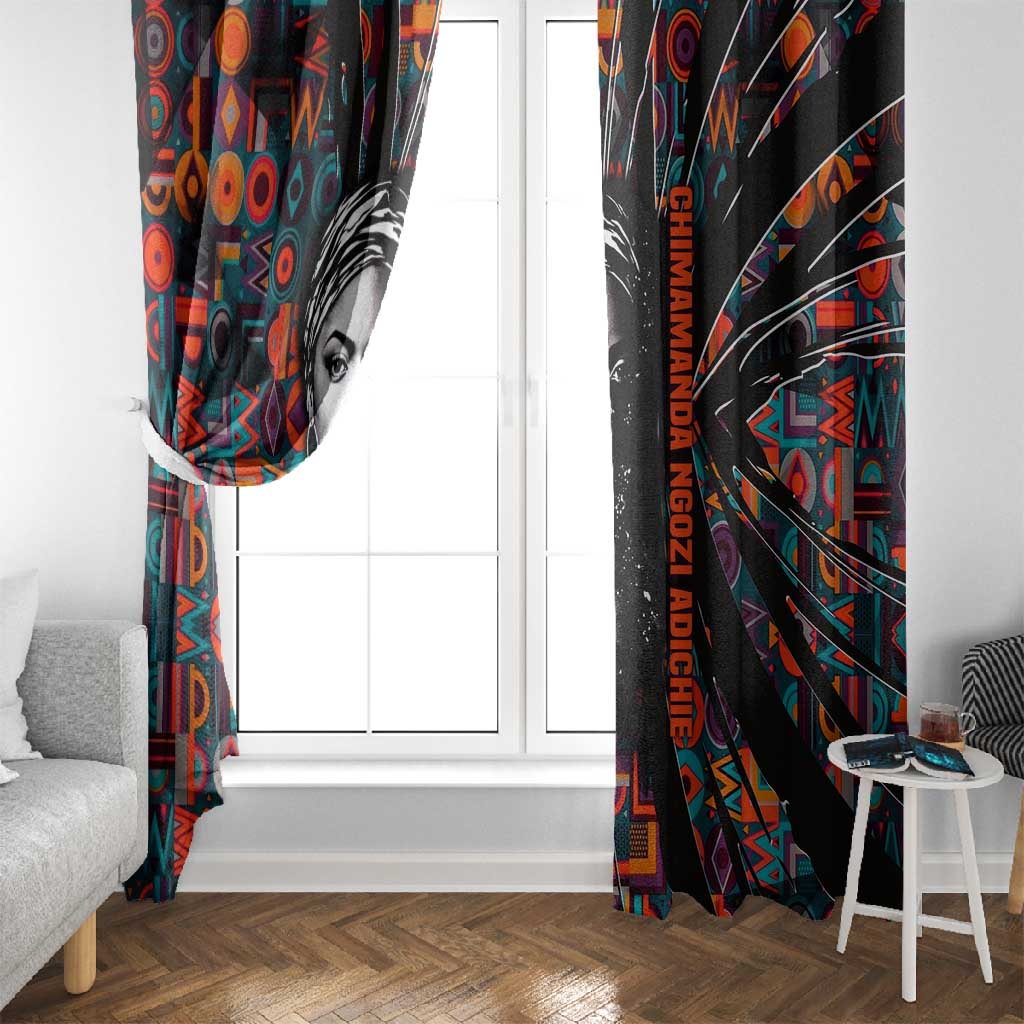 Chimamanda Ngozi Adichie Window Curtain with Monochrome Portrait, The Danger of a Single Story Quote - African Pride