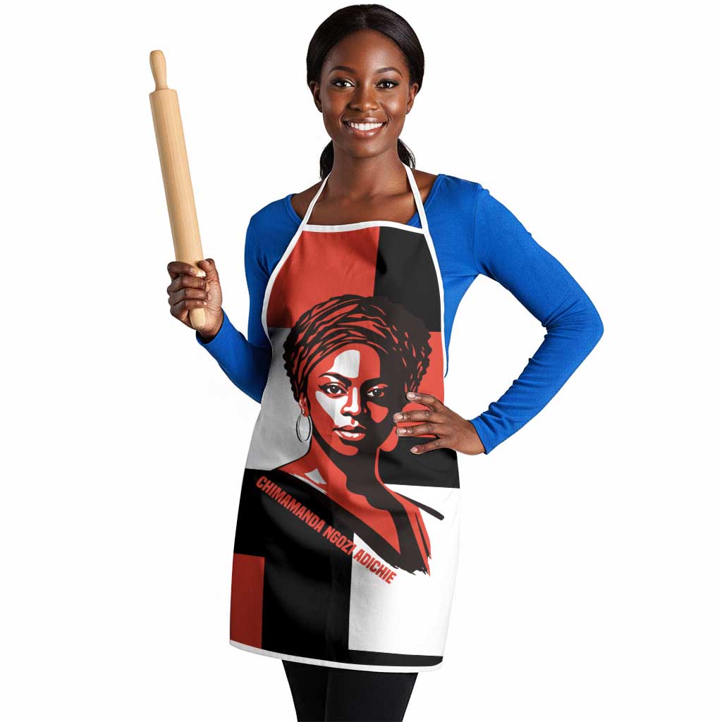 Chimamanda Ngozi Adichie Apron with Bold Red Portrait, We Should All Be Feminists Quote - African Pride