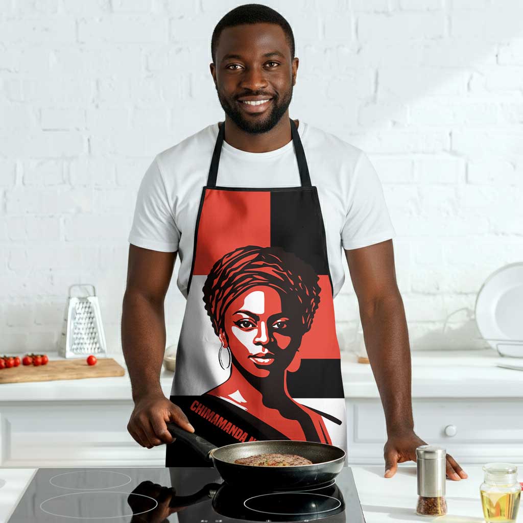 Chimamanda Ngozi Adichie Apron with Bold Red Portrait, We Should All Be Feminists Quote - African Pride