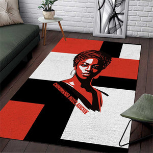 Chimamanda Ngozi Adichie Area Rug with Bold Red Portrait, We Should All Be Feminists Quote - African Pride
