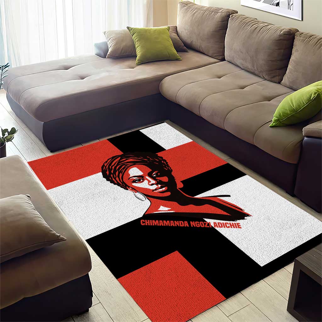 Chimamanda Ngozi Adichie Area Rug with Bold Red Portrait, We Should All Be Feminists Quote - African Pride