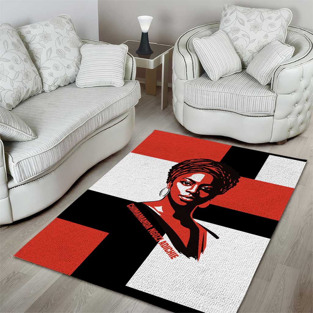 Chimamanda Ngozi Adichie Area Rug with Bold Red Portrait, We Should All Be Feminists Quote - African Pride