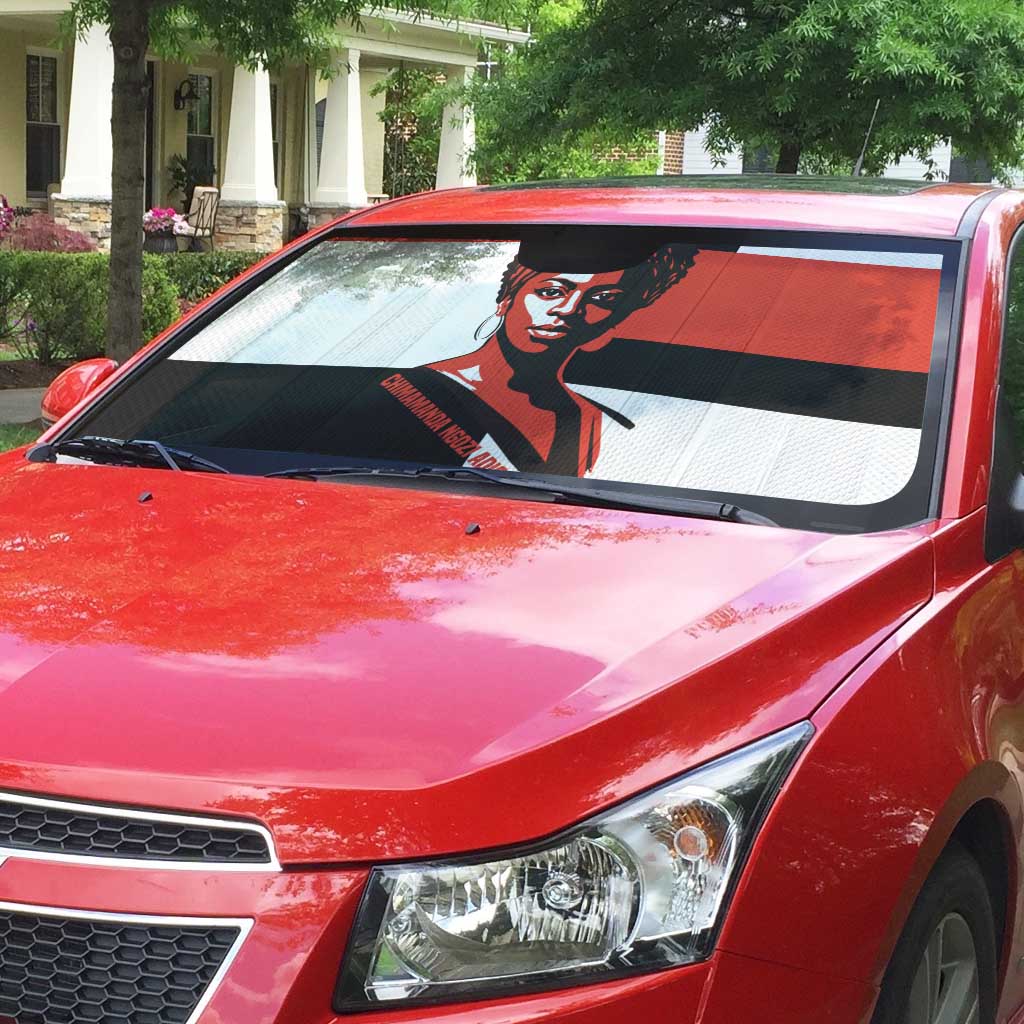 Chimamanda Ngozi Adichie Auto Sun Shade with Bold Red Portrait, We Should All Be Feminists Quote - African Pride