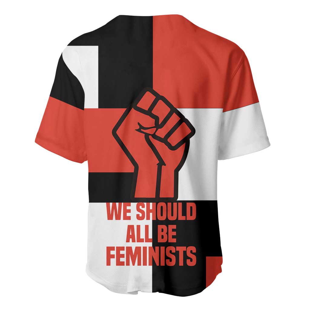 Chimamanda Ngozi Adichie Baseball Jersey with Bold Red Portrait, We Should All Be Feminists Quote - African Pride