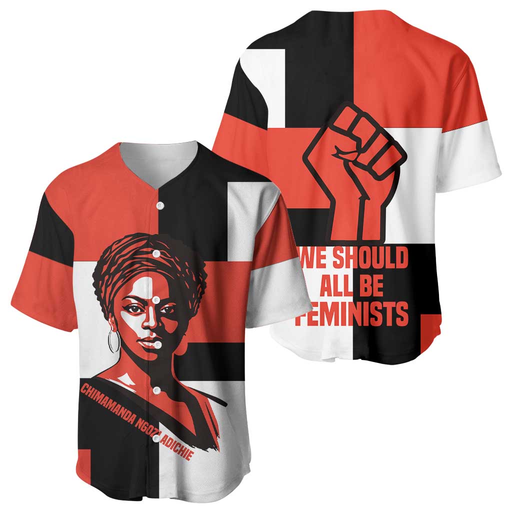 Chimamanda Ngozi Adichie Baseball Jersey with Bold Red Portrait, We Should All Be Feminists Quote - African Pride